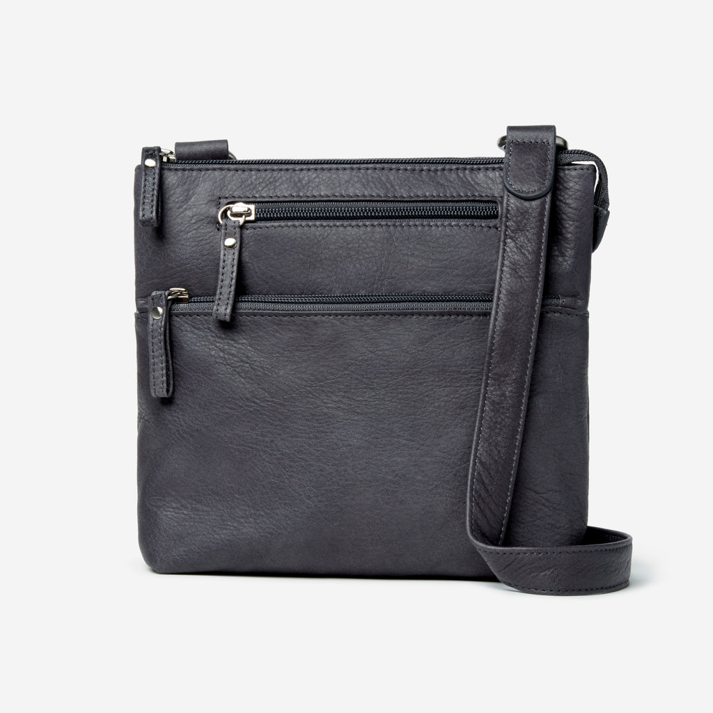 Triple Zip Pocket Large Crossbody Bag (Black)